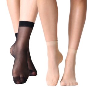 MANZI 12 Pairs Women's Ankle High Sheer Socks (6 Pairs Black,6 Pairs Nude)