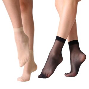 MANZI 12 Pairs Women's Ankle High Sheer Socks (6 Pairs Black,6 Pairs Nude)