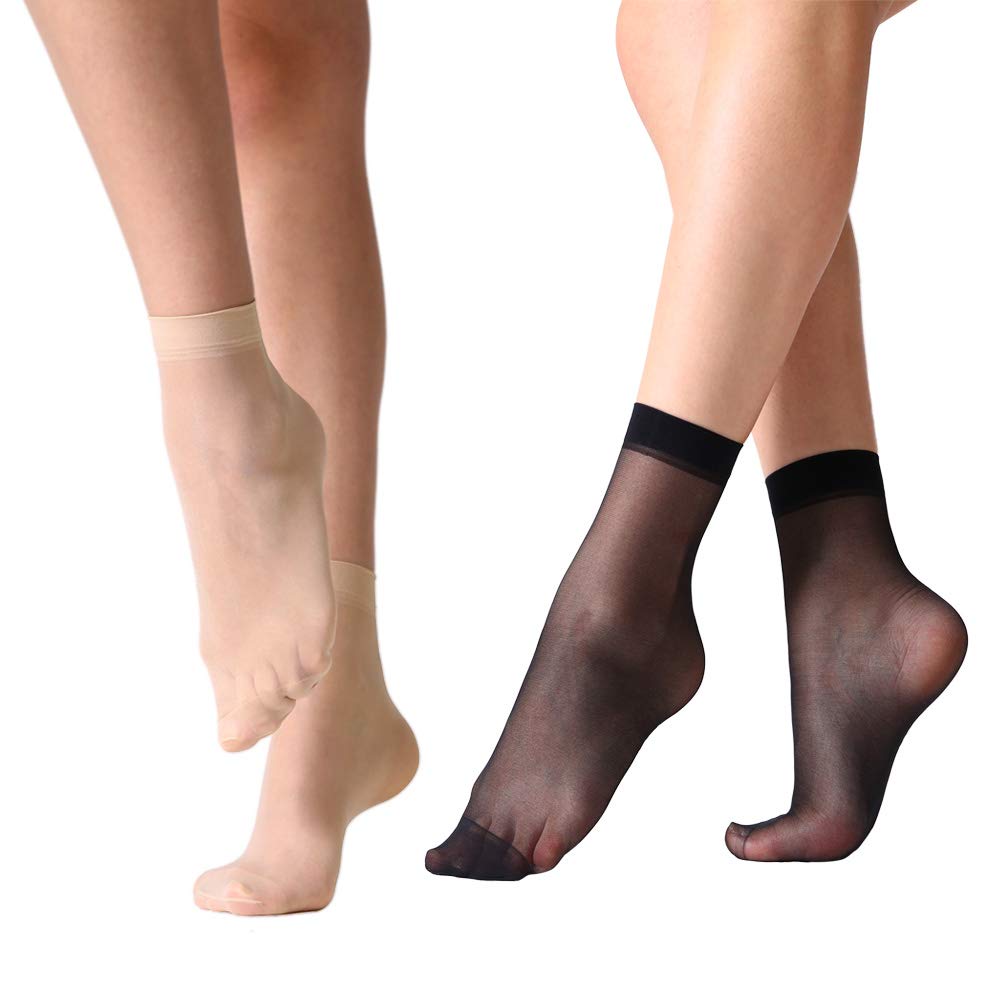 MANZI 12 Pairs Women's Ankle High Sheer Socks (6 Pairs Black,6 Pairs Nude)