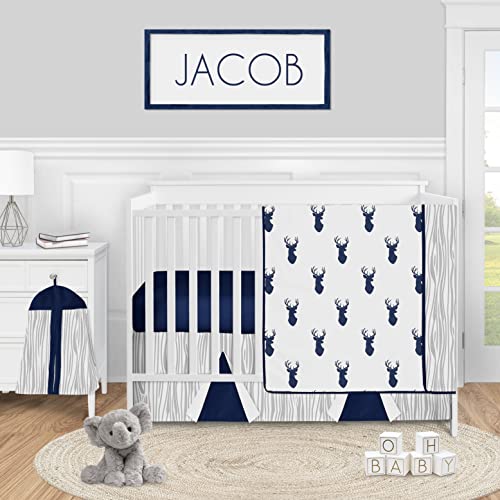 Sweet Jojo Designs Baby Children Kids Clothes Laundry Hamper for Navy Blue White and Grey Woodland Deer Bedding Set