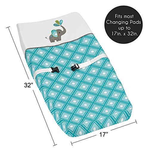 Sweet Jojo Designs Turquoise Blue Gray and White Mod Elephant Baby Girl or Boy Changing Pad Cover