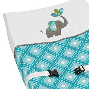 Sweet Jojo Designs Turquoise Blue Gray and White Mod Elephant Baby Girl or Boy Changing Pad Cover