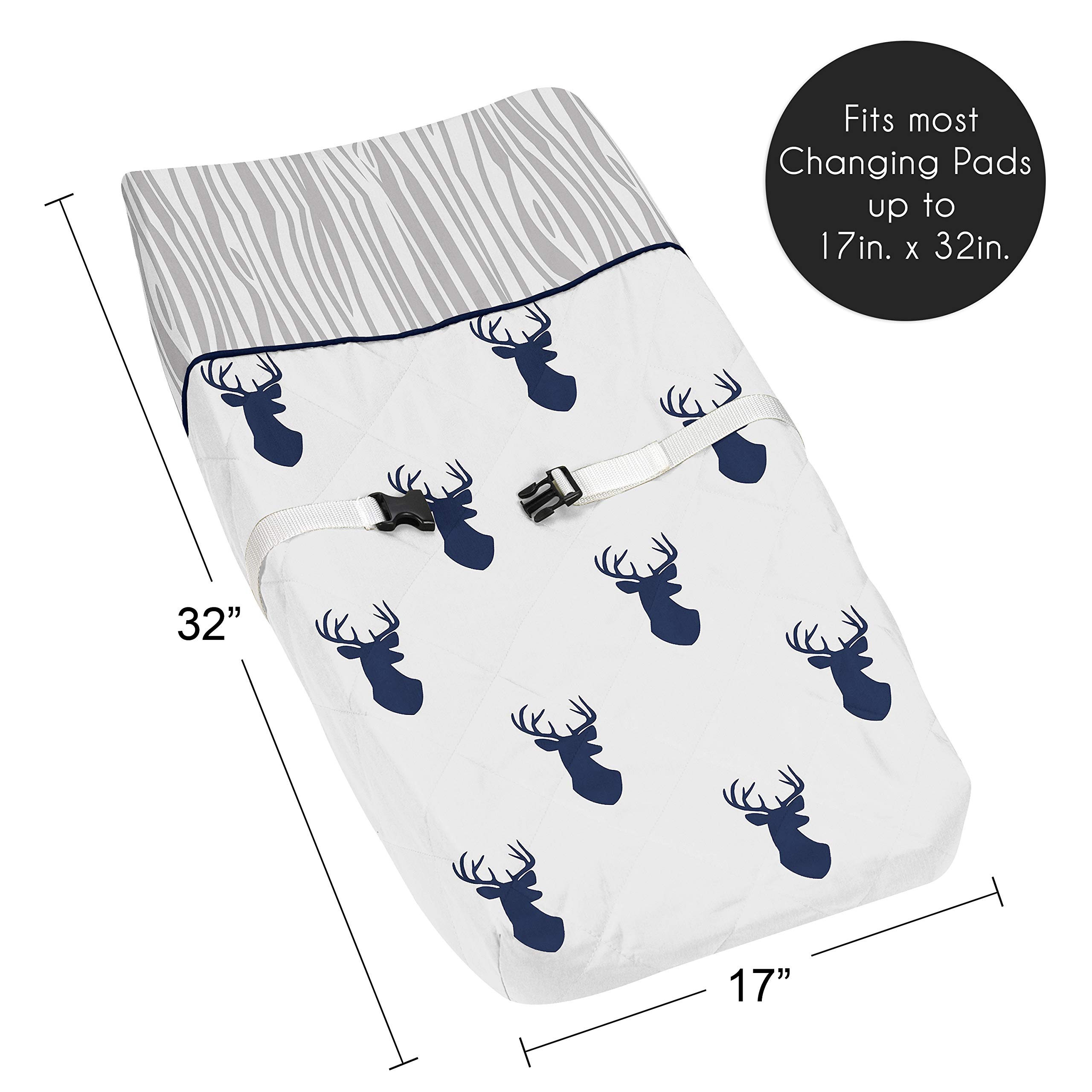 Sweet Jojo Designs Navy White and Gray Woodland Deer Boys Baby Changing Pad Cover