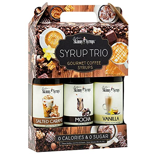 Jordan's Skinny Syrups Sugar Free Coffee Syrup, Vanilla, Salted Caramel & Mocha Syrups, Zero Calorie Flavoring for Latte & More, Gluten-Free, Keto Friendly, 12.7 Fl Oz, 3 Variety Pack