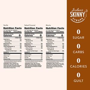 Jordan's Skinny Syrups Sugar Free Coffee Syrup, Vanilla, Salted Caramel & Mocha Syrups, Zero Calorie Flavoring for Latte & More, Gluten-Free, Keto Friendly, 12.7 Fl Oz, 3 Variety Pack