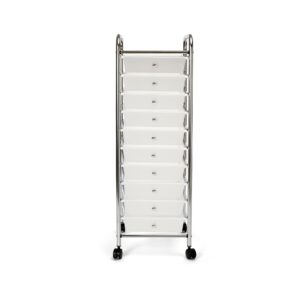 Seville Classics Rolling Utility Organizer Storage Cart, for Home Office, School, Classroom, Scrapbook, Hobby, Craft, 10 Drawer, Frost White