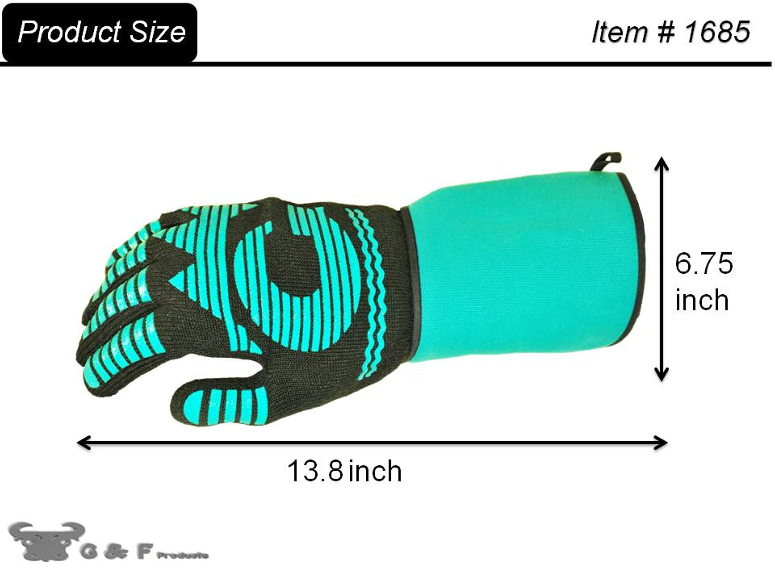 G & F 1685 1 Piece Heat Resistant BBQ Grilling Cooking Glove Mitt with Easy Slip on and off cuff, extra long and wide