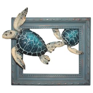 comfy hour ocean voyage collection 7" sea turtle coastal marine theme wall decorative frame, polyresin