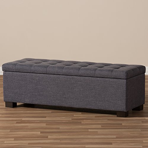 Baxton Studio Orillia Modern and Contemporary Dark Grey Fabric Upholstered Grid-Tufting Storage Ottoman Bench