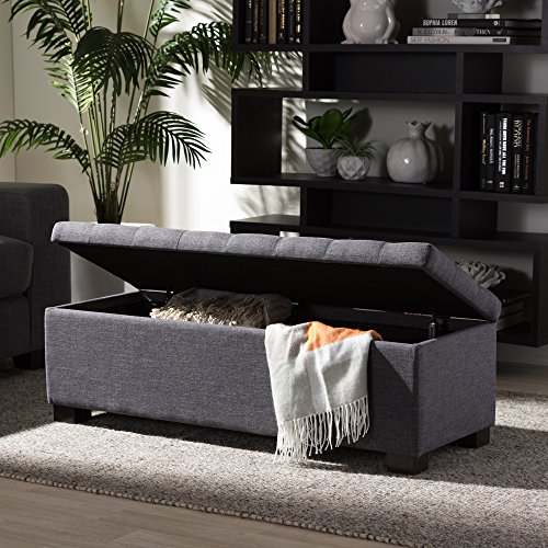 Baxton Studio Orillia Modern and Contemporary Dark Grey Fabric Upholstered Grid-Tufting Storage Ottoman Bench