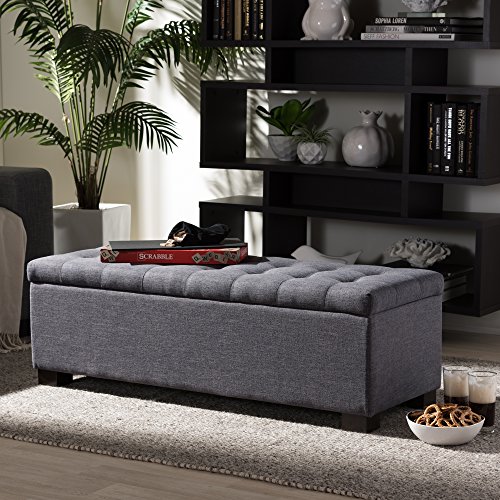 Baxton Studio Orillia Modern and Contemporary Dark Grey Fabric Upholstered Grid-Tufting Storage Ottoman Bench