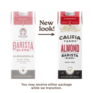 Califia Farms - Original Almond Barista Blend Almond Milk 32 Oz (Pack Of 6), Shelf Stable, Dairy Free, Plant Based, Vegan, Gluten Free, Non GMO, High Calcium, Milk Frother, Creamer