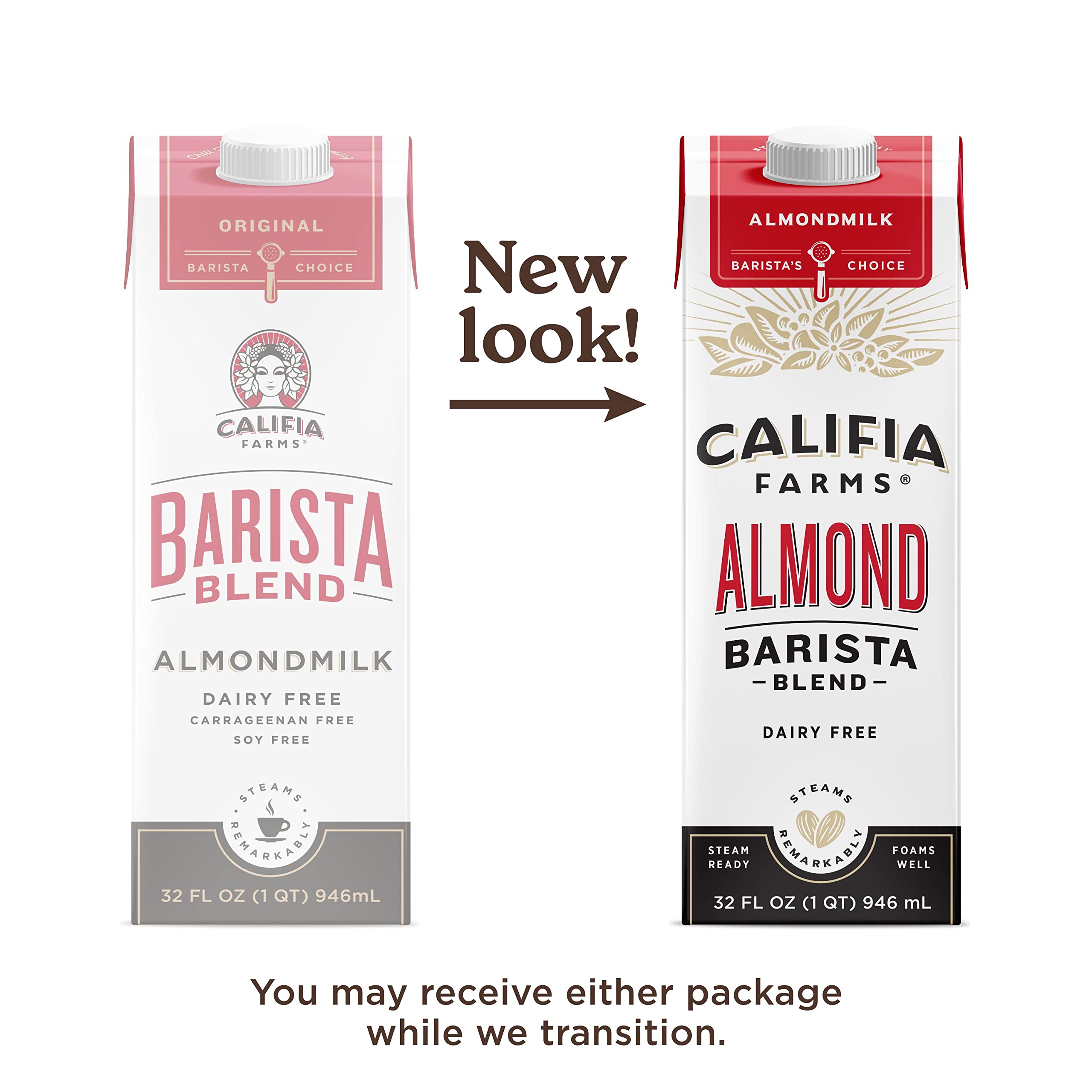 Califia Farms - Original Almond Barista Blend Almond Milk 32 Oz (Pack Of 6), Shelf Stable, Dairy Free, Plant Based, Vegan, Gluten Free, Non GMO, High Calcium, Milk Frother, Creamer