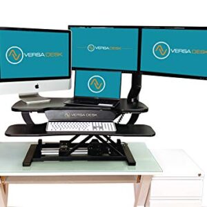 VERSADESK PowerPro Electric Height-Adjustable Desktop Riser, 40" Standing Desk Converter, Sit to Stand Desktop, Keyboard Tray, USB Charging Port, Black