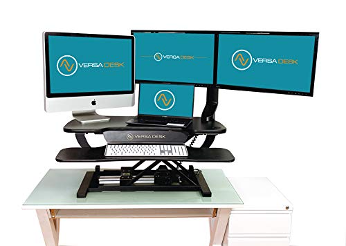 VERSADESK PowerPro Electric Height-Adjustable Desktop Riser, 40" Standing Desk Converter, Sit to Stand Desktop, Keyboard Tray, USB Charging Port, Black