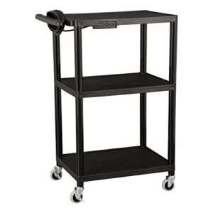 norwood commercial furniture mobile utility av cart with power strip and casters, rolling presentation and media cart on wheels, black