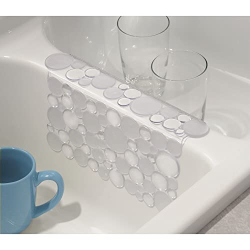 mDesign Decorative Plastic Kitchen Sink Saddle - Divided Sink Protector Mat, Place Over Middle Section - Quick Draining, Fun Bubble Design - Clear