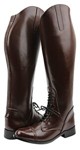 hispar women ladies granduer pull on leather english field boots horse back riding equestrian - brown 7 wide calf