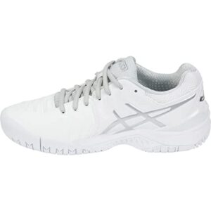 asics women's gel-resolution 7 tennis shoe, white/silver, 5 m us