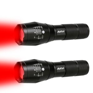 aukvi 2 pcs powerful red led flashlight single mode long range red hunting light torch zoombale, waterproof red torch best for astronomy, aviation, night observation,etc