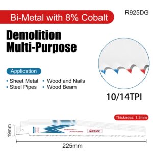 EZARC Reciprocating Saw Blade Bi-Metal Cobalt Sabre Saw Blades for Multi-Purpose 9-Inch 10/14TPI R925DG (5-Pack)