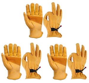 ozero leather work gloves for men: large 3 pairs cowhide leather working gloves for driving heavy duty mechanic ranch - women gardening leather glove