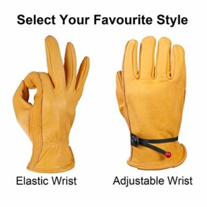 OZERO Leather Work Gloves for Men: Large 3 Pairs Cowhide Leather Working Gloves for Driving Heavy Duty Mechanic Ranch - Women Gardening Leather Glove