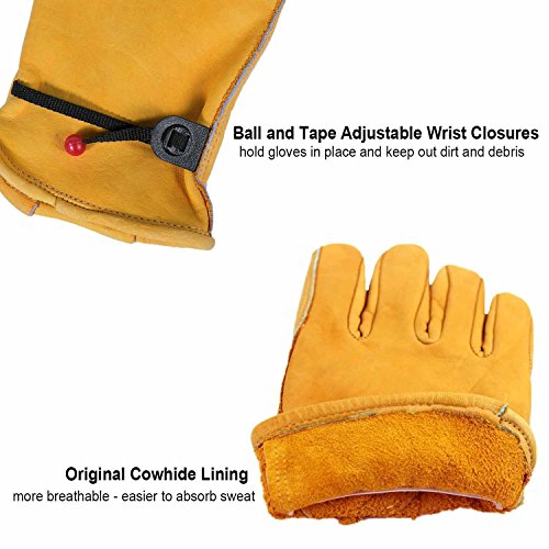 OZERO Leather Work Gloves for Men: Large 3 Pairs Cowhide Leather Working Gloves for Driving Heavy Duty Mechanic Ranch - Women Gardening Leather Glove