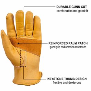 OZERO Leather Work Gloves for Men: Large 3 Pairs Cowhide Leather Working Gloves for Driving Heavy Duty Mechanic Ranch - Women Gardening Leather Glove