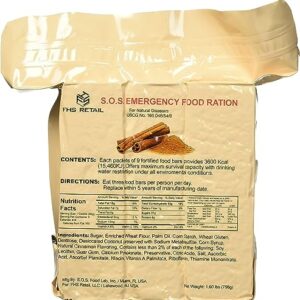 SOS Food Rations Emergency 3600 Calories Cinnamon Flavor Food Bar - 3 Day / 72 Hour Package with 5 Year Shelf Life- 1 Pack