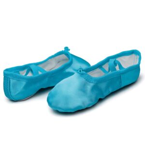 MSMAX Women's Ballet Shoes Satin Split Sole Performa Flats Blue 6 M Women