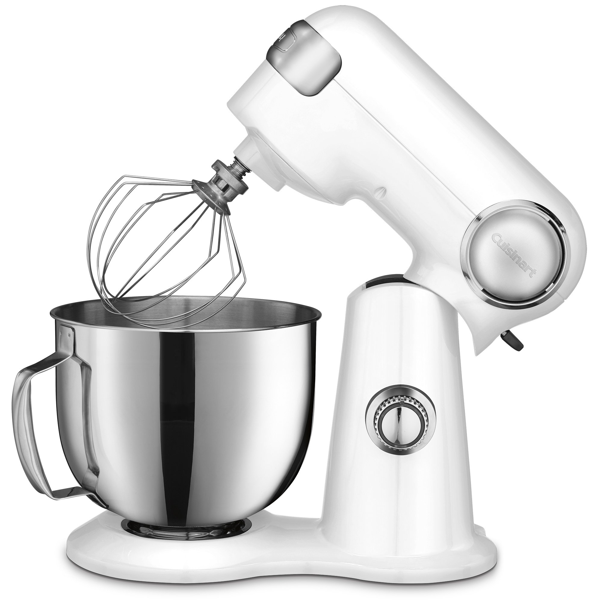 Cuisinart Stand Mixer, 12 Speed, 5.5 Quart Stainless Steel Bowl, Chef’s Whisk, Mixing Paddle, Dough Hook, Splash Guard w/ Pour Spout, White Linen, SM-50, Manual