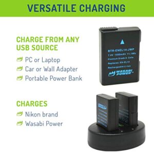 Wasabi Power Battery (2-Pack) & Dual Charger for Nikon EN-EL14, EN-EL14a & Nikon D3100, D3200, D3300, D3400, D3500, D5100, D5200, D5300, D5500, D5600, Df, Coolpix P7100, Coolpix P7700, Coolpix P7800