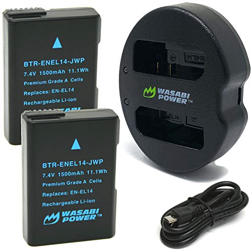 Wasabi Power Battery (2-Pack) & Dual Charger for Nikon EN-EL14, EN-EL14a & Nikon D3100, D3200, D3300, D3400, D3500, D5100, D5200, D5300, D5500, D5600, Df, Coolpix P7100, Coolpix P7700, Coolpix P7800