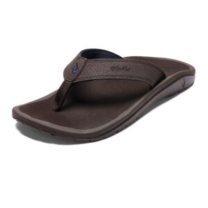 olukai ohana men's beach sandals, quick-dry flip-flop slides, water resistant & lightweight, compression molded footbed & ultra-soft comfort fit, dk wood/dk wood, 8