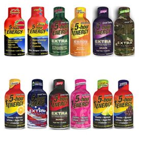 5 hour energy shots variety pack- assortment of regular & extra strength, 1.93 fl oz (pack of 12)