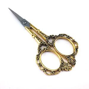 Yueton Vintage Europea Style Plum Blossom Needlework Embroidery Scissors (Gold)