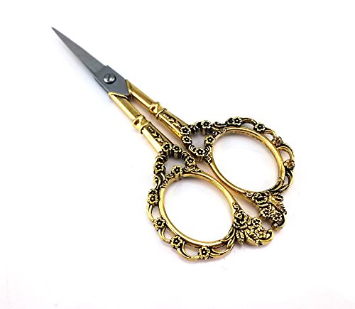 Yueton Vintage Europea Style Plum Blossom Needlework Embroidery Scissors (Gold)