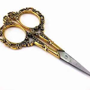 Yueton Vintage Europea Style Plum Blossom Needlework Embroidery Scissors (Gold)