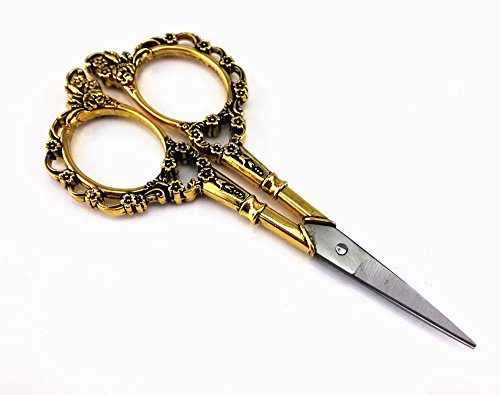 Yueton Vintage Europea Style Plum Blossom Needlework Embroidery Scissors (Gold)