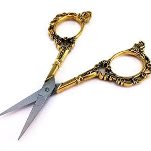 Yueton Vintage Europea Style Plum Blossom Needlework Embroidery Scissors (Gold)