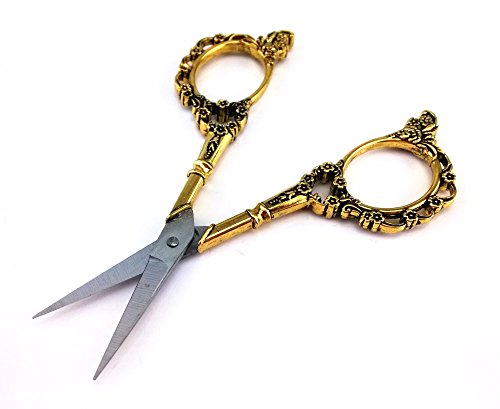 Yueton Vintage Europea Style Plum Blossom Needlework Embroidery Scissors (Gold)