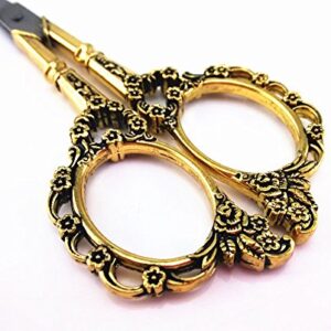 Yueton Vintage Europea Style Plum Blossom Needlework Embroidery Scissors (Gold)