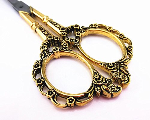 Yueton Vintage Europea Style Plum Blossom Needlework Embroidery Scissors (Gold)