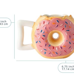 Ceramic Donut Mug - Delicious Pink Glaze Doughnut with Sprinkles - Funny "MMM... Donuts!" Quote - Best Cup For Coffee, Tea, Hot Chocolate and More - Large 14 oz - Funny Coffee Mug Gift - Pink