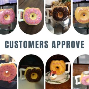 Ceramic Donut Mug - Delicious Pink Glaze Doughnut with Sprinkles - Funny "MMM... Donuts!" Quote - Best Cup For Coffee, Tea, Hot Chocolate and More - Large 14 oz - Funny Coffee Mug Gift - Pink