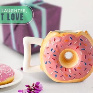 Ceramic Donut Mug - Delicious Pink Glaze Doughnut with Sprinkles - Funny "MMM... Donuts!" Quote - Best Cup For Coffee, Tea, Hot Chocolate and More - Large 14 oz - Funny Coffee Mug Gift - Pink