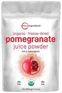 organic pomegranate juice powder, 1 pound | 100% natural fruit powder | freeze dried & cold pressed | no sugar & additives | great flavor for drinks, smoothie, & beverages | non-gmo & vegan friendly