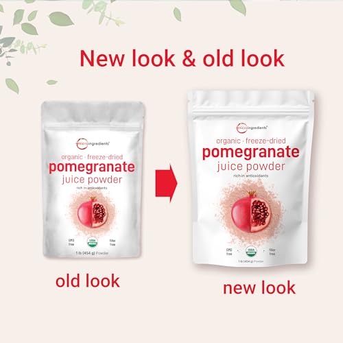 Organic Pomegranate Juice Powder, 1 Pound | 100% Natural Fruit Powder | Freeze Dried & Cold Pressed | No Sugar & Additives | Great Flavor for Drinks, Smoothie, & Beverages | Non-GMO & Vegan Friendly