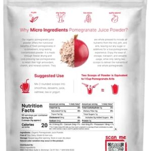 Organic Pomegranate Juice Powder, 1 Pound | 100% Natural Fruit Powder | Freeze Dried & Cold Pressed | No Sugar & Additives | Great Flavor for Drinks, Smoothie, & Beverages | Non-GMO & Vegan Friendly